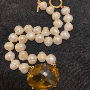 White Broke Pearls 14k Gold Stone Smokey Citrine